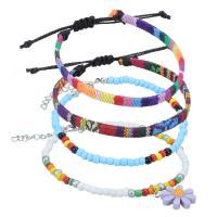 Fashion Jewelry Anklet, Glass Seed Beads, with Wax Cord & Cotton Cord, Bohemian style & for woman, multi-colored Approx 7-14.2 Inch 