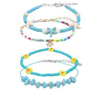 Fashion Jewelry Anklet, Glass Seed Beads, with turquoise, with 2inch extender chain, 4 pieces & for woman Approx 8.3 Inch 