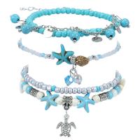 Fashion Jewelry Anklet, Zinc Alloy, with turquoise & Wax Cord & Glass Seed Beads, with 2inch extender chain, for woman Approx 8.3 Inch 