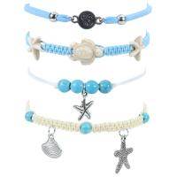 Fashion Jewelry Anklet, Zinc Alloy, with turquoise & Wax Cord, plated, 4 pieces & Bohemian style & Unisex Approx 7-14.2 Inch 