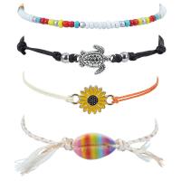 Fashion Jewelry Anklet, Glass Seed Beads, with Wax Cord & Shell & Zinc Alloy, 4 pieces & Bohemian style & Unisex Approx 7-14.2 Inch 