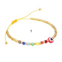 Glass Seed Beads Bracelets, Glass Beads, with Seedbead & Wax Cord & Brass, Evil Eye, Bohemian style & Unisex Approx 5.9-11.8 Inch 