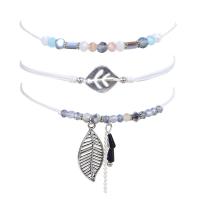 Wrap Bracelets, Crystal, with Natural Stone & Wax Cord & Zinc Alloy, Leaf, three pieces & Bohemian style & for woman Approx 5.1-11 Inch 