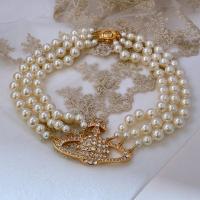 Plastic Pearl Necklace, Brass, with Plastic Pearl, fashion jewelry & for woman & with rhinestone Approx 41 cm 