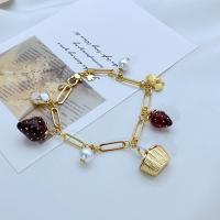 Bracelets en laiton, avec perle de plastique, Placage de couleur d'or, bijoux de mode & pour femme Environ 20.7 cm, Vendu par PC
