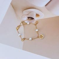 Brass Bracelets, with Plastic Pearl, with 6.2cm extender chain, gold color plated, fashion jewelry & for woman Approx 20.8 cm 