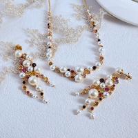 Brass Jewelry Set, with Plastic Pearl, with 8.5cm extender chain, gold color plated, fashion jewelry & for woman & with rhinestone Approx 49.5 cm 
