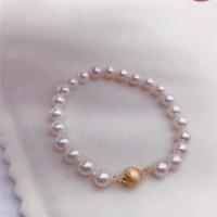 Cultured Freshwater Pearl Brass Bracelet, with Brass, fashion jewelry & for woman, white, 5-6mm 