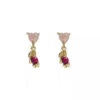 Resin Zinc Alloy Earring, with Glass & Resin, Bear, gold color plated, fashion jewelry & for woman, mixed colors [