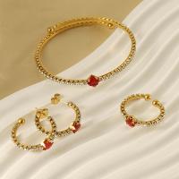 Rhinestone stainless steel Jewelry Set, 304 Stainless Steel, 18K gold plated & for woman & with rhinestone 
