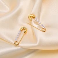 Stainless Steel Drop Earring, 304 Stainless Steel, with Plastic Pearl, Safety Pin, Vacuum Ion Plating, fashion jewelry & for woman, golden 