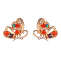 Zinc Alloy Rhinestone Stud Earring, Butterfly, gold color plated, for woman & with rhinestone 