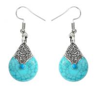 Turquoise Zinc Alloy Earring, with turquoise, Teardrop, antique silver color plated, vintage & for woman 