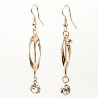 Zinc Alloy Drop Earring, with Cubic Zirconia, gold color plated, for woman, 60mm 