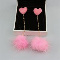 Fluffy Pom Pom Earrings, Plush, with Zinc Alloy, Heart, gold color plated, for woman 90mm 