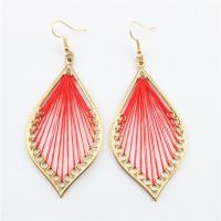Zinc Alloy Drop Earring, with Cotton Thread, Leaf, gold color plated, for woman 80mm 