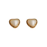 Brass Stud Earring, with Plastic Pearl, real gold plated & fashion jewelry & for woman [