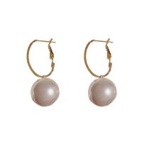 Brass Drop Earring, with Plastic Pearl, real gold plated, fashion jewelry & for woman [