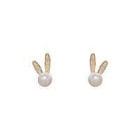 Cubic Zirconia Micro Pave Brass Earring, with Plastic Pearl, Rabbit, plated, fashion jewelry & micro pave cubic zirconia & for woman [