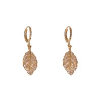 Cubic Zirconia Micro Pave Brass Earring, Leaf, real gold plated, fashion jewelry & micro pave cubic zirconia & for woman [