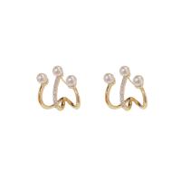 Cubic Zirconia Micro Pave Brass Earring, with Plastic Pearl, real gold plated, fashion jewelry & micro pave cubic zirconia & for woman 