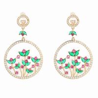 Cubic Zirconia Micro Pave Brass Earring, Round, real gold plated, fashion jewelry & micro pave cubic zirconia & for woman, mixed colors [