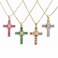 Cubic Zircon Micro Pave Brass Necklace, with 5cm extender chain, Cross, fashion jewelry & micro pave cubic zirconia cm 