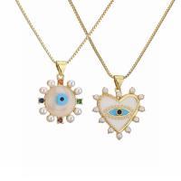 Evil Eye Jewelry Necklace, Brass, with Plastic Pearl, with 5cm extender chain, plated, fashion jewelry & micro pave cubic zirconia & enamel cm [