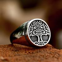 Titanium Steel Finger Ring, Tree, polished, vintage & for man, original color, US Ring [