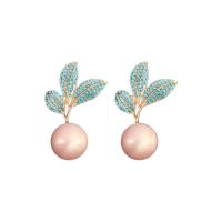 Zinc Alloy Rhinestone Stud Earring, with Plastic Pearl, gold color plated, fashion jewelry & for woman & with rhinestone 