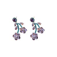 Cubic Zirconia Micro Pave Brass Earring, fashion jewelry & micro pave cubic zirconia & for woman & with rhinestone, purple 