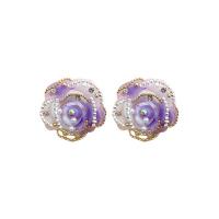 Zinc Alloy Rhinestone Stud Earring, with Plastic Pearl & Acrylic, Flower, fashion jewelry & for woman & with rhinestone, purple 