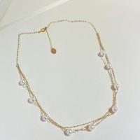 Freshwater Pearl Brass Necklace, with Copper Alloy, fashion jewelry & for woman, golden, 6-7mm Approx 45 cm [