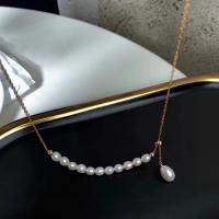 Ожерелье из пресноводных жемчуг на латунной цепочке, Пресноводные жемчуги, с Медный сплав, 14K позолоченный, ювелирные изделия моды & Женский, 4-7mm, длина:Приблизительно 45 см, продается PC