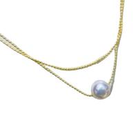 Freshwater Pearl Brass Necklace, with Copper Alloy, 14K gold-filled, fashion jewelry & for woman, golden, 8-9mm Approx 45 cm [