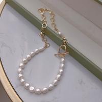 Freshwater Pearl Brass Necklace, with Copper Alloy, 14K gold-filled, fashion jewelry & for woman, white, 8-9mm Approx 43 cm 