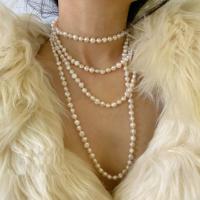 Süßwasser-Zuchtperlen -Strickjacke-Ketten -Halskette, Natürliche kultivierte Süßwasserperlen, Modeschmuck & für Frau, weiß, 6-7mm, Länge:ca. 180 cm, verkauft von PC