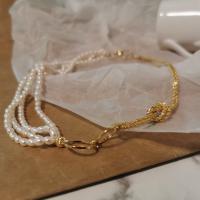 Freshwater Pearl Brass Necklace, with Copper Alloy, 14K gold-filled, fashion jewelry & for woman, white Approx 38 cm [