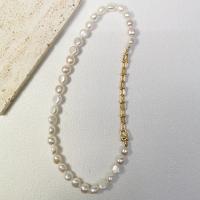 Freshwater Pearl Brass Necklace, with Copper Alloy, 14K gold-filled, fashion jewelry & for woman, white, 8-9mm Approx 45 cm 