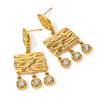 Stainless Steel Drop Earring, 304 Stainless Steel, Vacuum Ion Plating, fashion jewelry & micro pave cubic zirconia & for woman, golden 