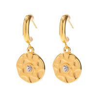 Stainless Steel Drop Earring, 304 Stainless Steel, Vacuum Ion Plating, fashion jewelry & for woman & with rhinestone, golden 