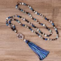 Gemstone Necklaces, with Knot Cord & Zinc Alloy, Tassel, gold color plated, vintage & for woman, mixed colors Approx 52 cm 