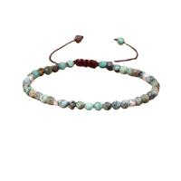 Turquoise Bracelets, African Turquoise, with Knot Cord & 304 Stainless Steel, with 5cm extender chain, Round, Adjustable & Unisex & faceted, mixed colors, 4mm Approx 14 cm 