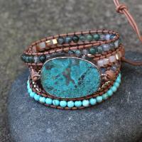 Gemstone Bracelets, Marine Fossil, with leather cord & Gemstone & Brass, with 2cm extender chain, gold color plated, multilayer & Unisex, mixed colors Approx 50 cm 
