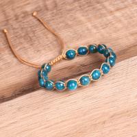Gemstone Bracelets, Apatites, with Knot Cord, Round, Adjustable & Unisex, blue, 8mm Approx 16.5 cm 