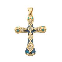 Cubic Zirconia Micro Pave Brass Pendant, Cross, high quality gold color plated, DIY & micro pave cubic zirconia Approx 0.3mm [