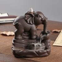 Incense Smoke Flow Backflow Holder Ceramic Incense Burner, Purple Clay, Elephant, handmade, for home and office & durable [