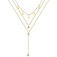 Fashion Multi Layer Necklace, 304 Stainless Steel, with Crystal, Star, three layers & fashion jewelry & for woman 