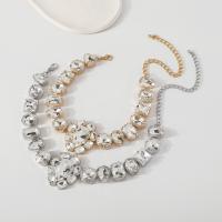 Fashion Iron Necklace, fashion jewelry & for woman & with rhinestone Approx 11.02-16.73 Inch 