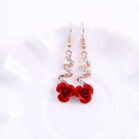 Zinc Alloy Rhinestone Drop Earring, Rose, plated, for woman & with rhinestone, 50mm 